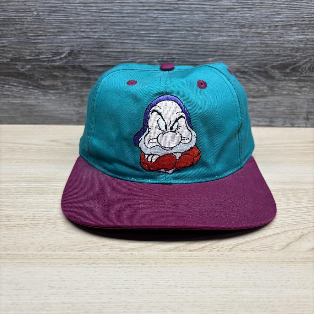 Vintage Disney Grumpy Hat Cap Snap Back Youth‎ Teal Purple Snow White 1990s